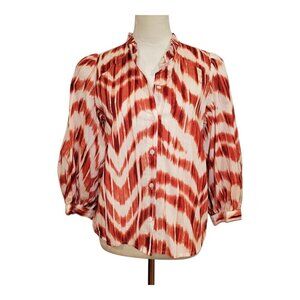 NEW BANANA REPUBLIC SZ S Volume Sleeve Dune Red/Rust/Cream Button Cotton Blouse
